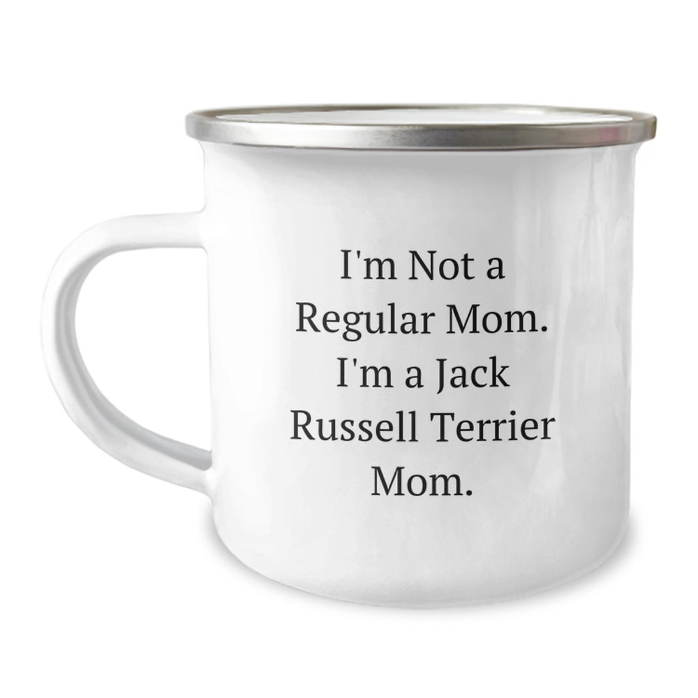 Funny Jack Russell Terrier Dog Mom Gifts for Graduation, Camping Mug from Friends, 'I'm Not A Regular Mom. I'm A Jack Russell Terrier Mom.' - Image 1