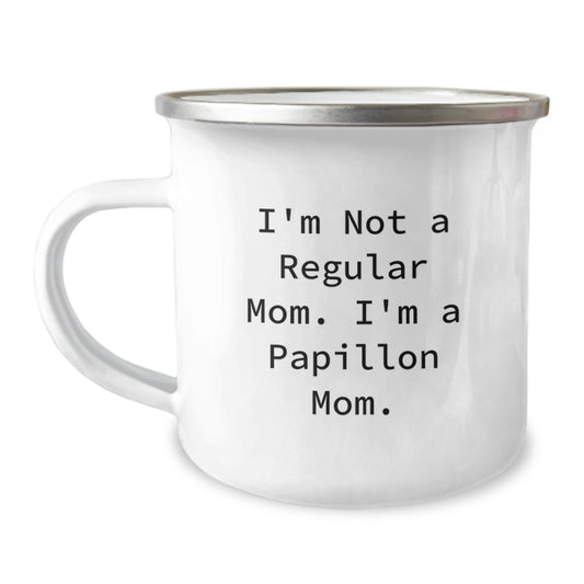 Papillon Dog Mom Camping Mug, Funny Quote Gifts from Friends, Unique Graduation Gifts for Papillon Dog Lovers, 12 oz Stainless Steel - Image 1