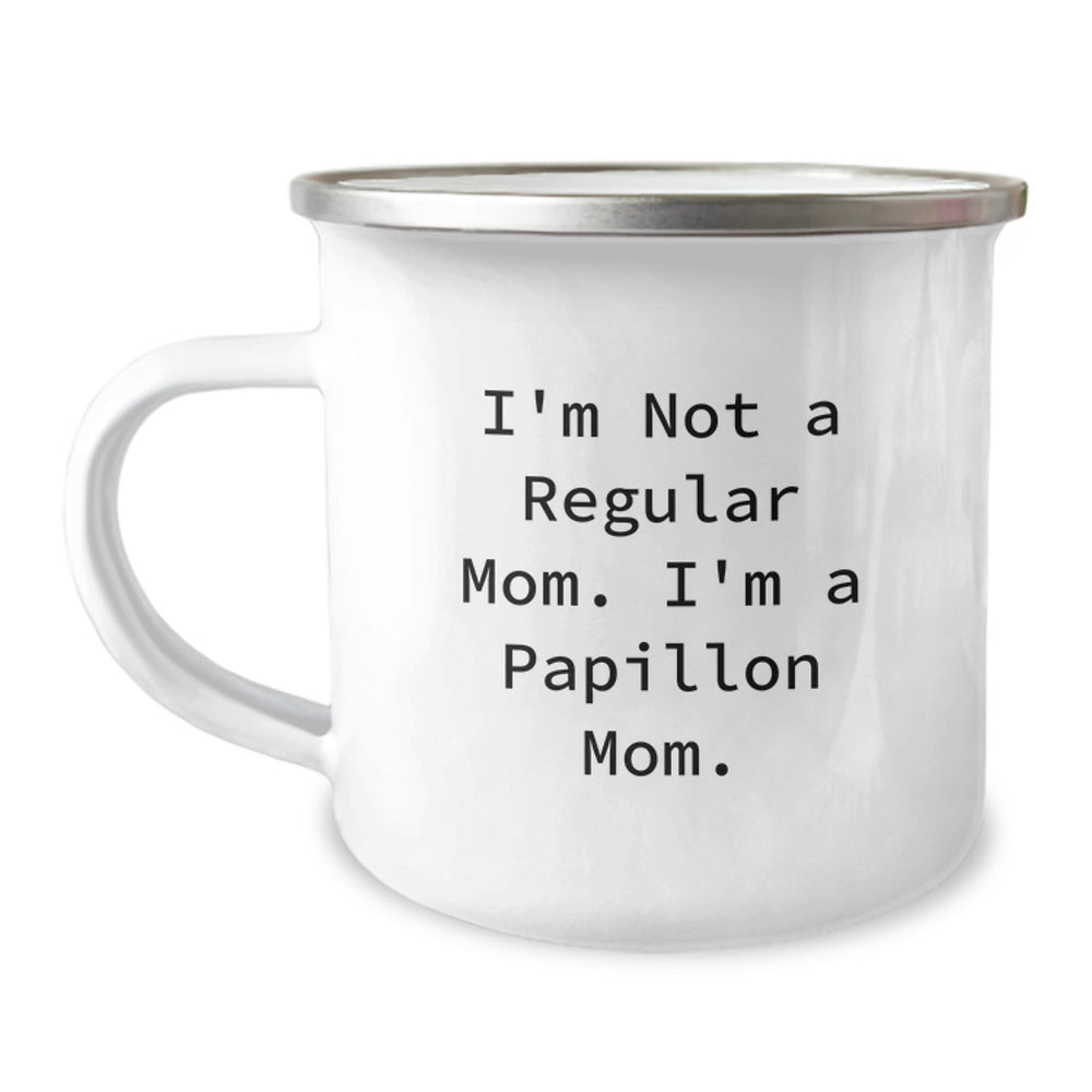 Papillon Dog Mom Camping Mug, Funny Quote Gifts from Friends, Unique Graduation Gifts for Papillon Dog Lovers, 12 oz Stainless Steel - Image 1