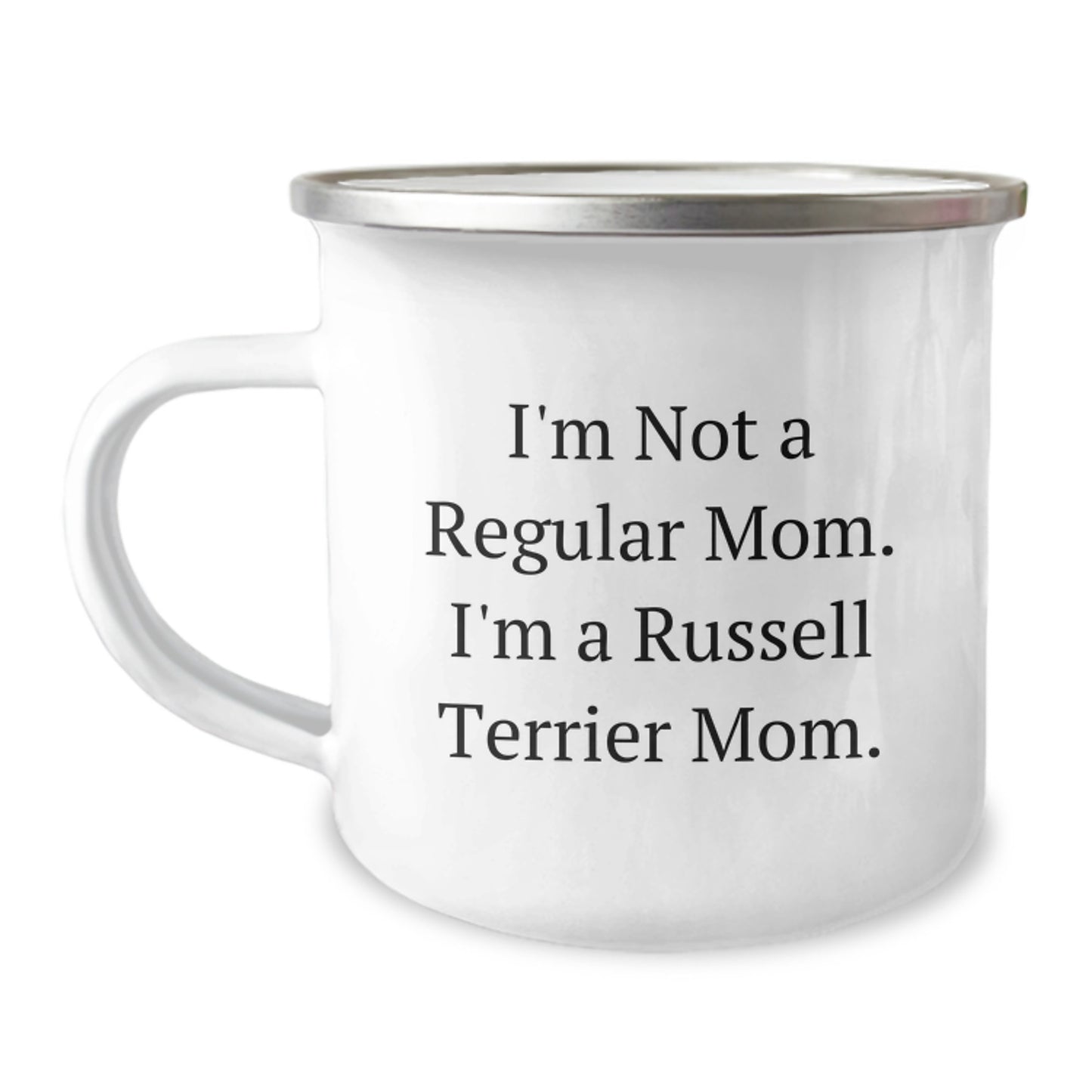 Russell Terrier Dog Camping Mug, 'I'm Not A Regular Mom. I'm A Russell Terrier Mom.' Funny Graduation Unique Gifts for Russell Terrier Dog Lover, Gifts from Friends to Family Men Women - Image 1