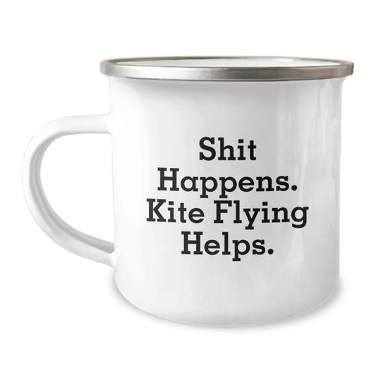 Kite Flying Gifts from Friends for Kite Enthusiasts - Funny Shit Happens Kite Flying Helps Camping Mug - Image 1