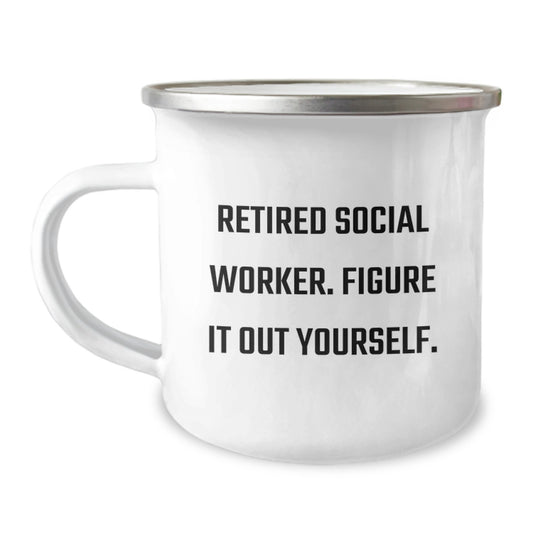 Funny Social Worker Camping Mug, Gifts from Men to Social Worker Friends on Valentine's, 'Figure It Out Yourself' Quote - Image 1