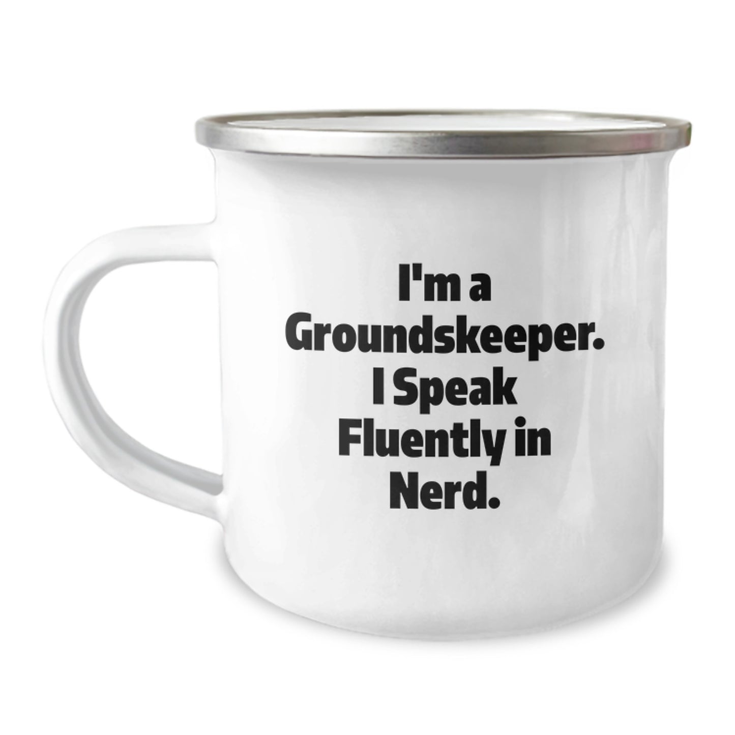 groundskeeper Gifts from Friends - Funny Camping Mug for groundskeeper - 'I Speak Fluently In genius' Enamel Mug - 12 oz Stainless Steel Camping Mug for Graduation Unique Gifts - Image 1