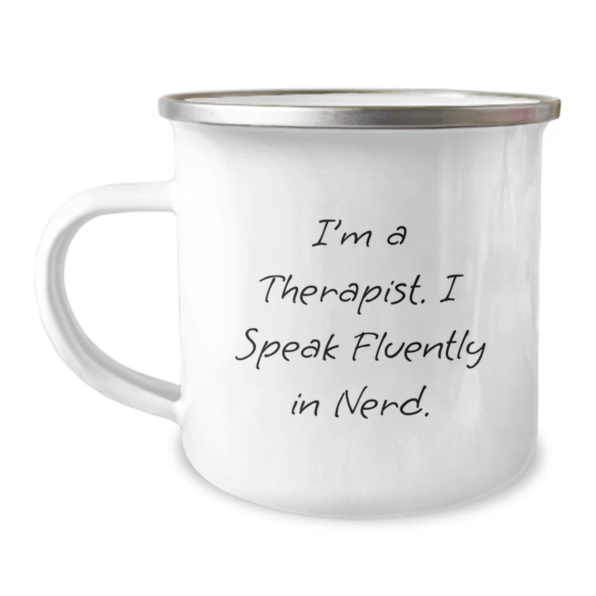 Funny Therapist Gifts from Friends for Graduation Unique Therapist Camping Mug - 'I'm A Therapist. I Speak Fluently In genius.' - Image 1