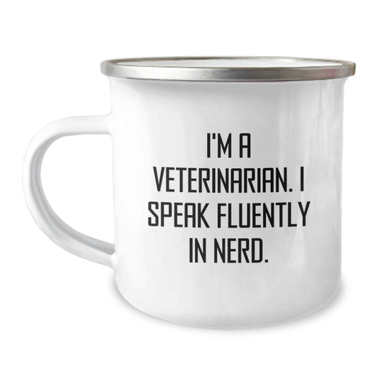 Funny Veterinarian Gifts from Family - Unique Graduation Unique Gifts for Veterinarian Men - Camping Mug with I Speak Fluently In genius. Quote - Image 1