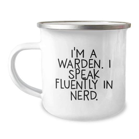 Funny Warden Gifts from Friends for Graduation Unique Warden Camping Mug with 'I'm A Warden. I Speak Fluently In genius.' - Image 1