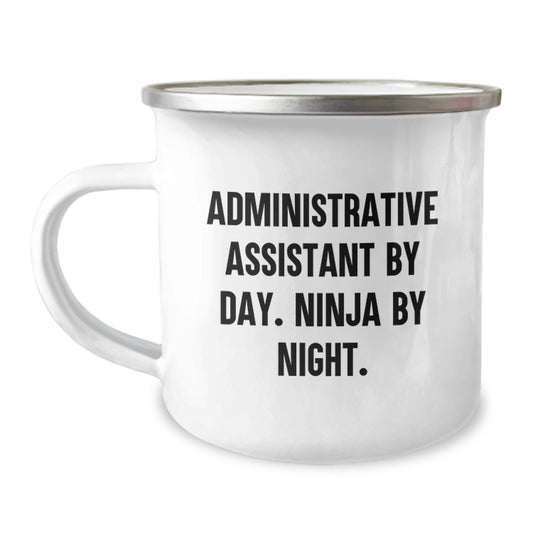 Administrative Assistant Ninja Gifts from Men, Funny Camping Mug for Graduation Unique Gifts, Administrative Assistant By Day. Ninja By Night. - Image 1