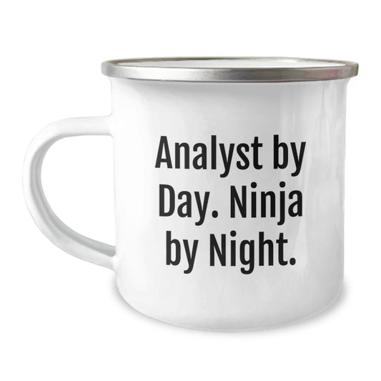 Funny Analyst Gifts from Family for Graduation Unique Gifts, Camping Mug, 'Analyst By Day. Ninja By Night. - Image 1