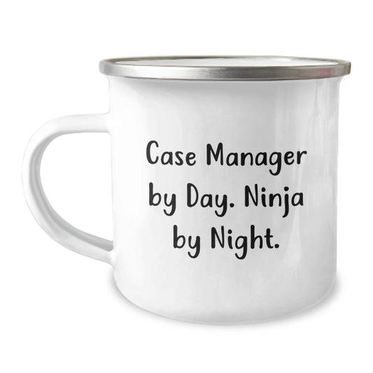 Funny Case Manager Graduation Unique Gifts from Men to Case Managers - Camping Mug, Case Manager By Day Ninja By Night, Stainless Steel Enamel Finish - Image 1