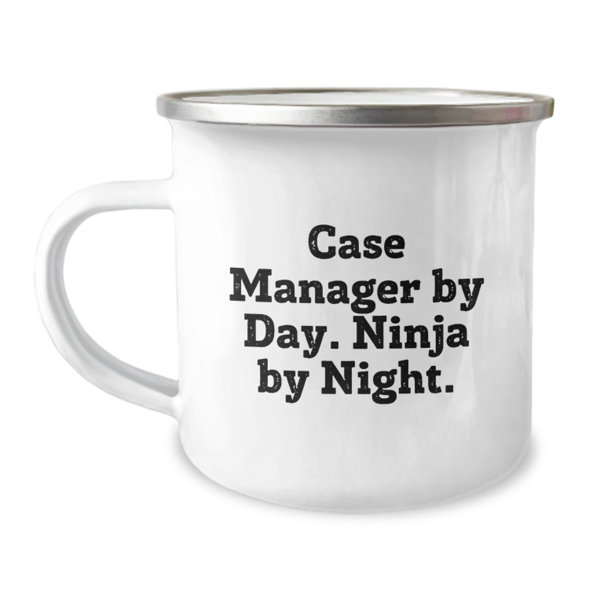 Funny Case Manager Gifts from Family for Graduation Unique Celebration - 'Case Manager By Day. Ninja By Night.' Camping Mug - Image 1