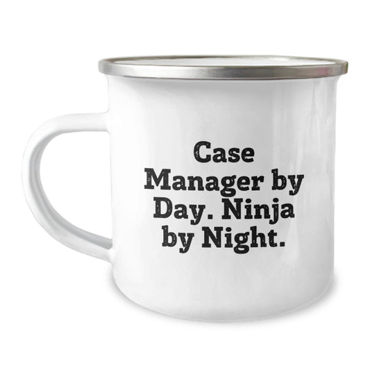 Funny Case Manager Gifts from Family for Graduation Unique Celebration - 'Case Manager By Day. Ninja By Night.' Camping Mug - Image 1