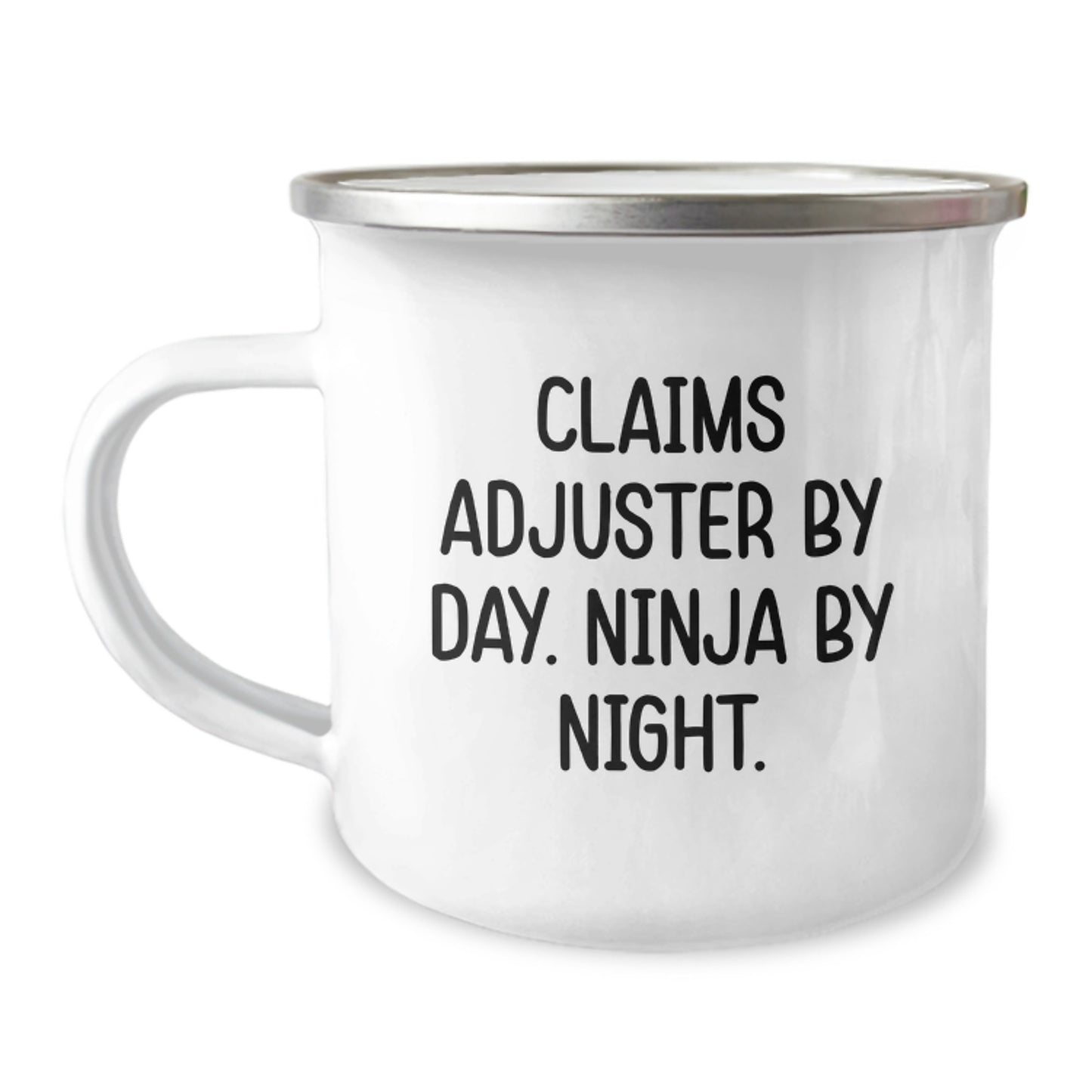 Funny Claims Adjuster Gifts for Men, Graduation Unique Mugs for Claims Adjuster By Day. Ninja By Night., Camping Mug Enamel Finish - Image 1