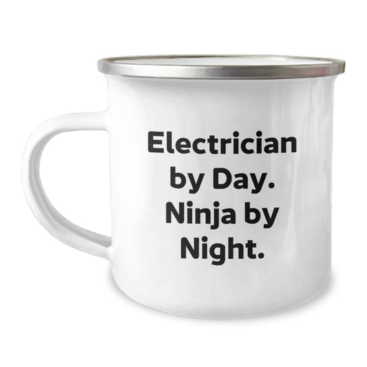 Unique Gifts from Friends for Electrician Men - Funny Electrician By Day Ninja By Night Camping Mug for Graduation - Image 1