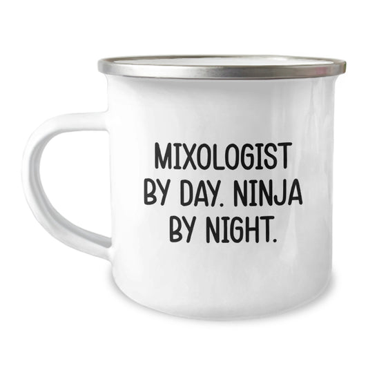 Funny Mixologist Gifts from Friends, Unique Camping Mug for Graduation Unique Gifts, Mixologist By Day. Ninja By Night. - Image 1