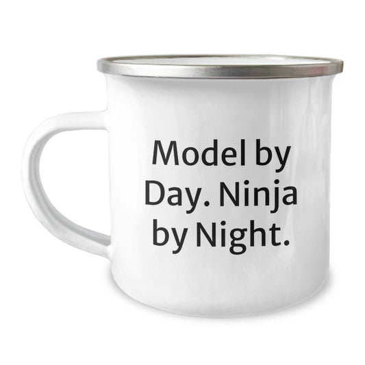 Model By Day Funny Graduation Gifts for Models from Friends and Family - Camping Mug with Ninja By Night Quote - Image 1