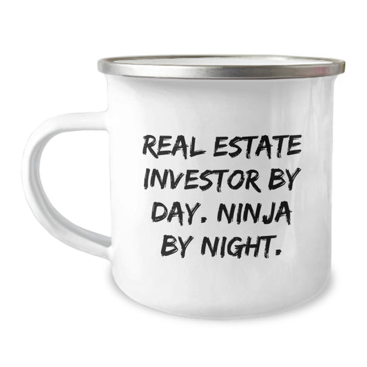 Funny Real Estate Investor Gift for Birthday, Men, Women, Friends, Coworkers, Family, Camping Mug, 'Real Estate Investor By Day. Ninja By Night.' - Image 1