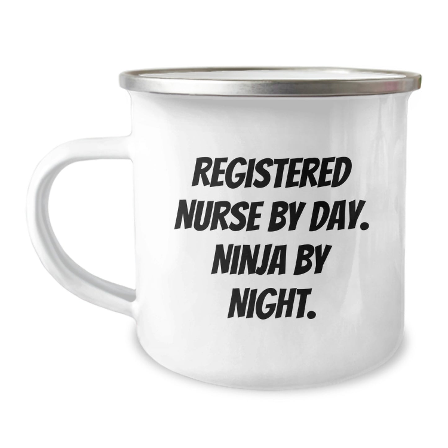 Unique Registered Nurse Gifts from Friends - 'Registered Nurse By Day. Ninja By Night.' Funny Birthday Camping Mug - Image 1