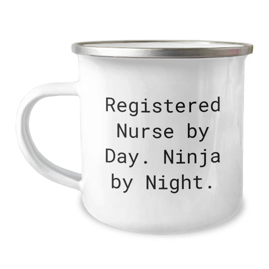 Funny Registered Nurse Gifts for Birthday, Unique Camping Mug Presents from Friends, 'Registered Nurse By Day. Ninja By Night.' Quote - Image 1