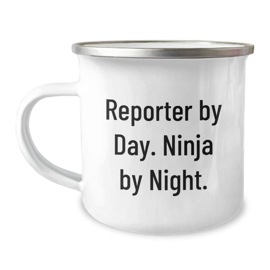 Cute Reporter Gifts, Birthday Unique Gifts for Reporter By Day Ninja By Night, 12 oz Stainless Steel Camping Mug - Image 1