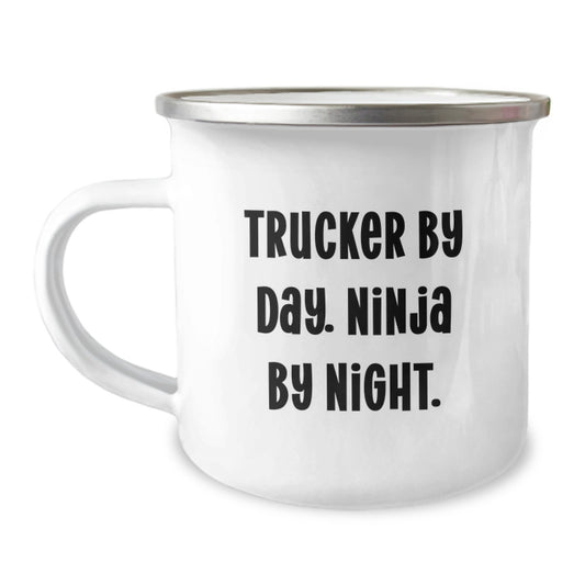 Funny Trucker Gifts for Men, Trucker By Day Ninja By Night Camping Mug, Unique Graduation Gifts from Friends - Image 1