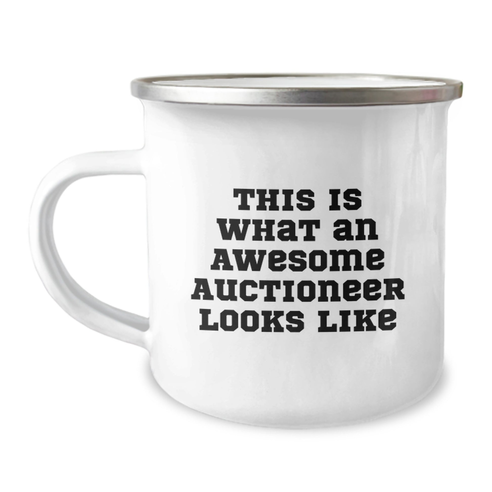 Gifts from Friends for Awesome Auctioneer Birthday Unique Camping Mug, This Is What An Awesome Auctioneer Looks Like Funny Inspirational Quote, 12 oz Stainless Steel with Enamel Finish - Image 1