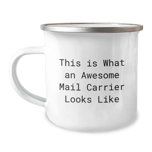 Funny Mail Carrier Gifts from Family, Funny Graduation Unique Gifts for Mail Carrier Friends, 12 oz Stainless Steel Camping Mug with This Is What An Awesome Mail Carrier Looks Like Quote - Image 1