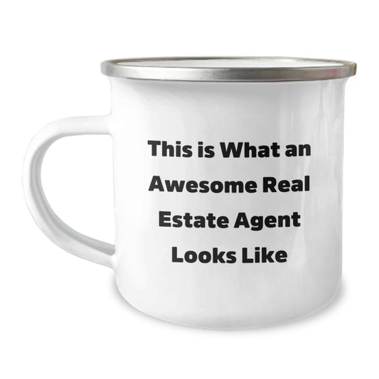 Funny Real Estate Agent Gifts from Friends, This Is What An Awesome Real Estate Agent Looks Like, 12 oz Stainless Steel Camping Mug - Image 1
