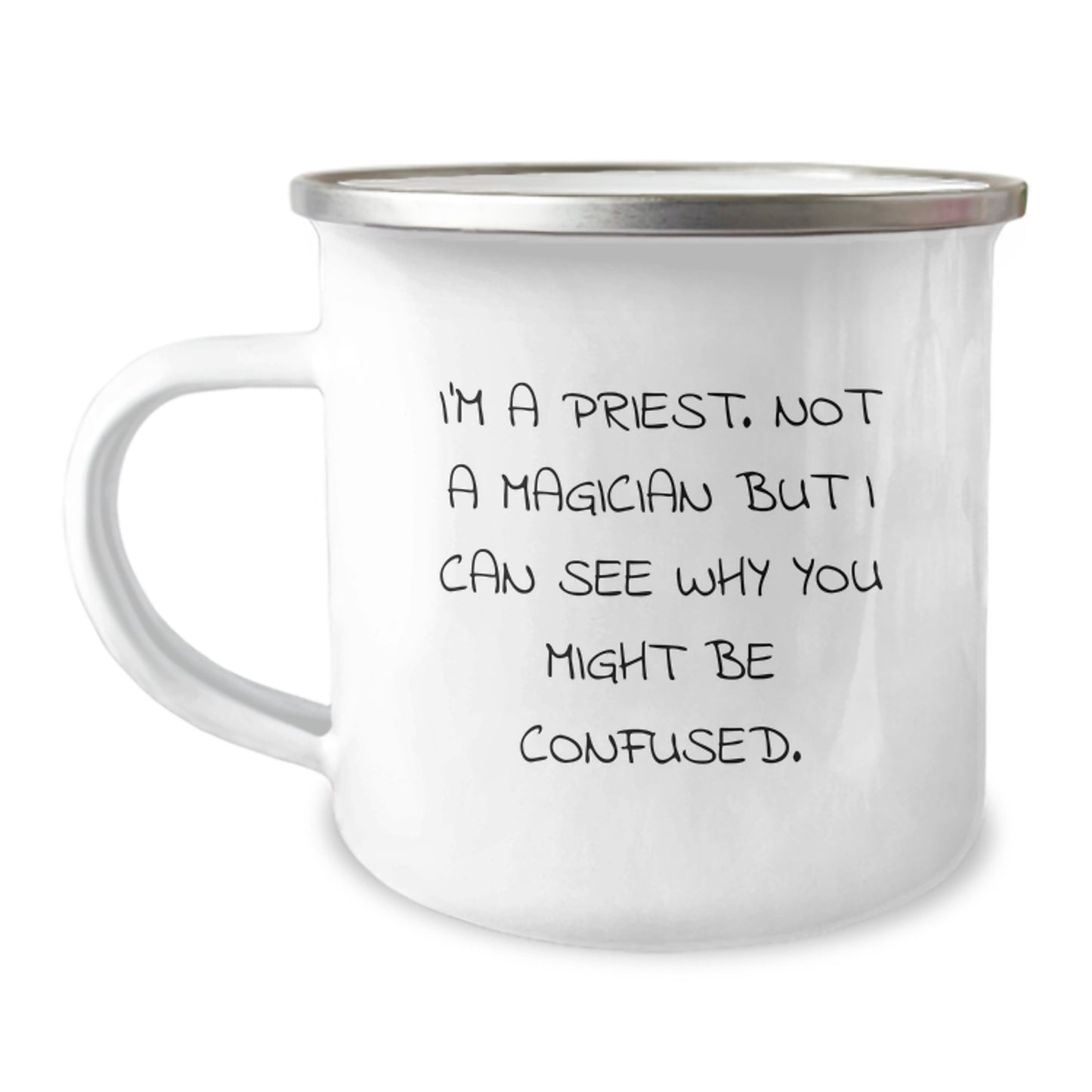 Priest Keepsake Camping Mug for Him Birthday Gift Stainless Steel Enamel - Image 1