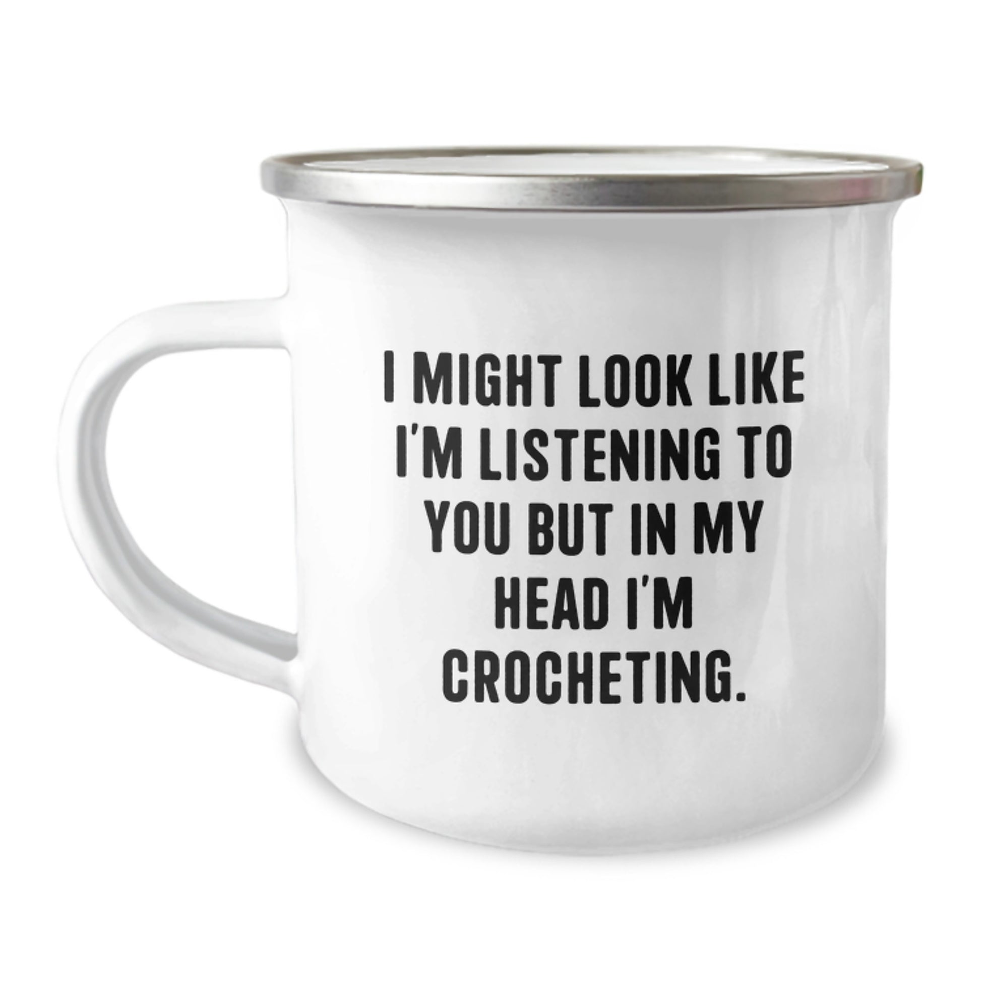 Crocheting Keepsake Camping Mug for Him – Birthday Gift Enamel Finish - Image 1