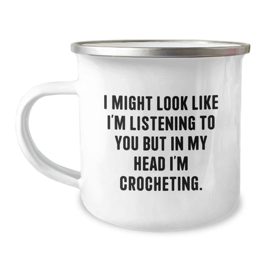 Crocheting Keepsake Camping Mug for Him – Birthday Gift Enamel Finish - Image 1