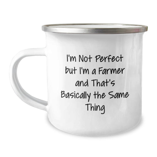 Farmer Keepsake Birthday Gift Camping Mug for Him – I'm Not Perfect But - Image 1