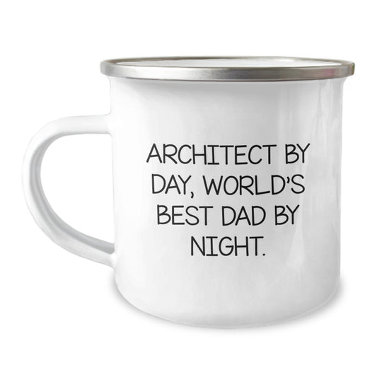 Architect Gifts, Funny Quote Camping Mug, Valentine's Unique Gifts for Men, 'Architect By Day, World's Best Dad By Night.' - Image 1