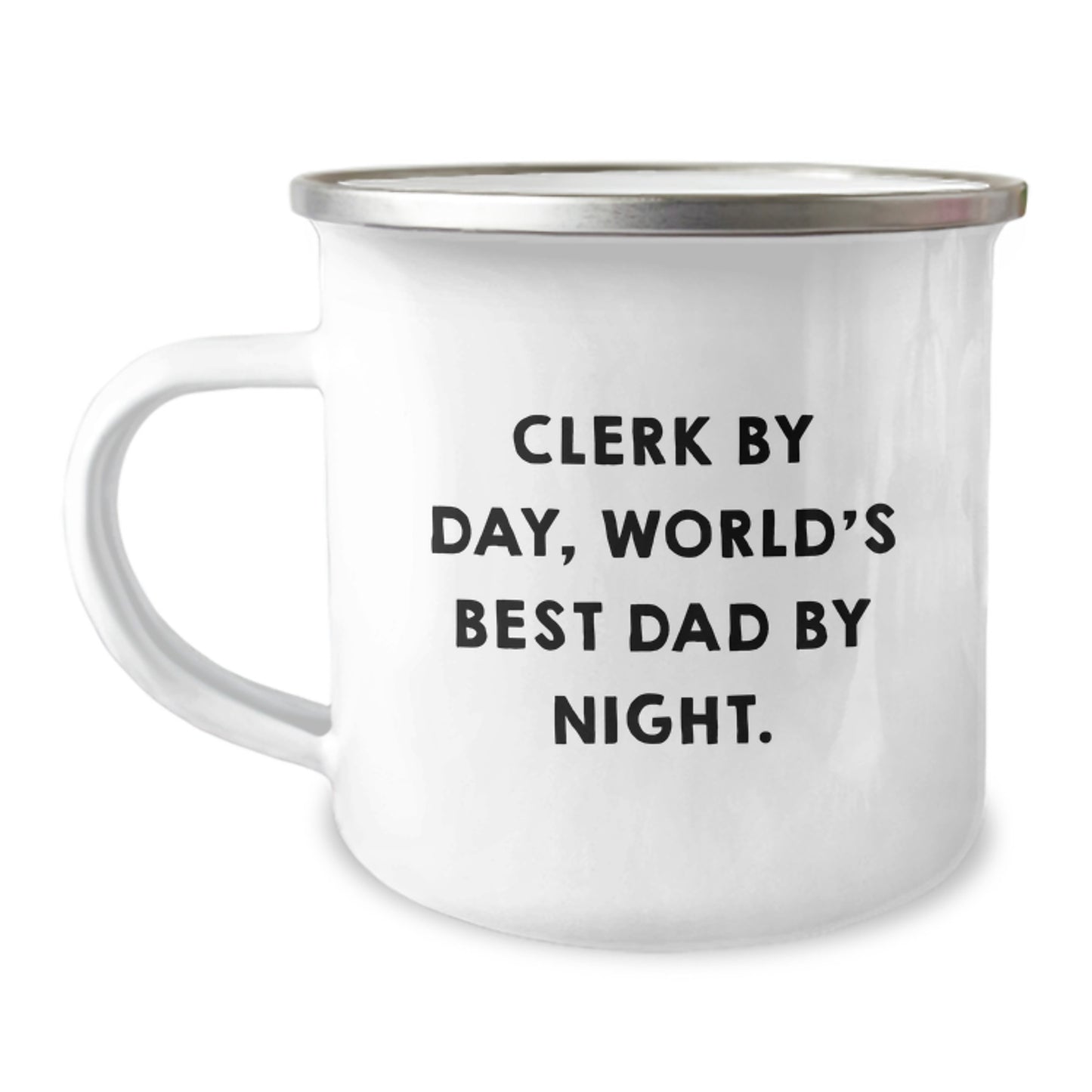 Clerk By Day World's Best Dad By Night Camping Mug for Him Birthday Gift - Image 1