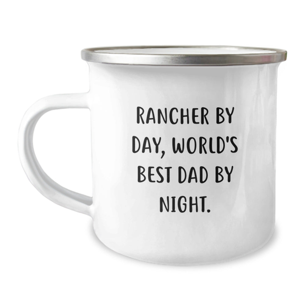Rancher Gifts from Family - 'Rancher By Day, World's Best Dad By Night.' Funny Birthday Camping Mug - Image 1