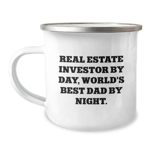 Real Estate Investor Camping Mug, Funny Graduation Gifts from Friends, Family or Coworkers to Men, Unique Mugs for Real Estate Investors, 'Real Estate Investor By Day, World's Best Dad By Night.' - Image 1