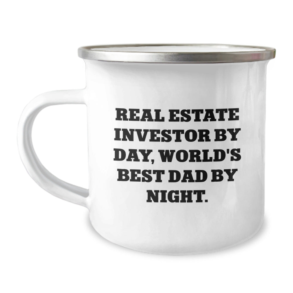 Real Estate Investor Camping Mug, Funny Graduation Gifts from Friends, Family or Coworkers to Men, Unique Mugs for Real Estate Investors, 'Real Estate Investor By Day, World's Best Dad By Night.' - Image 1