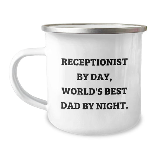 Funny Receptionist Gifts from Mom, Unique Camping Mugs for Receptionist By Day, World's Best Dad By Night, Graduation Unique Gifts - Image 1