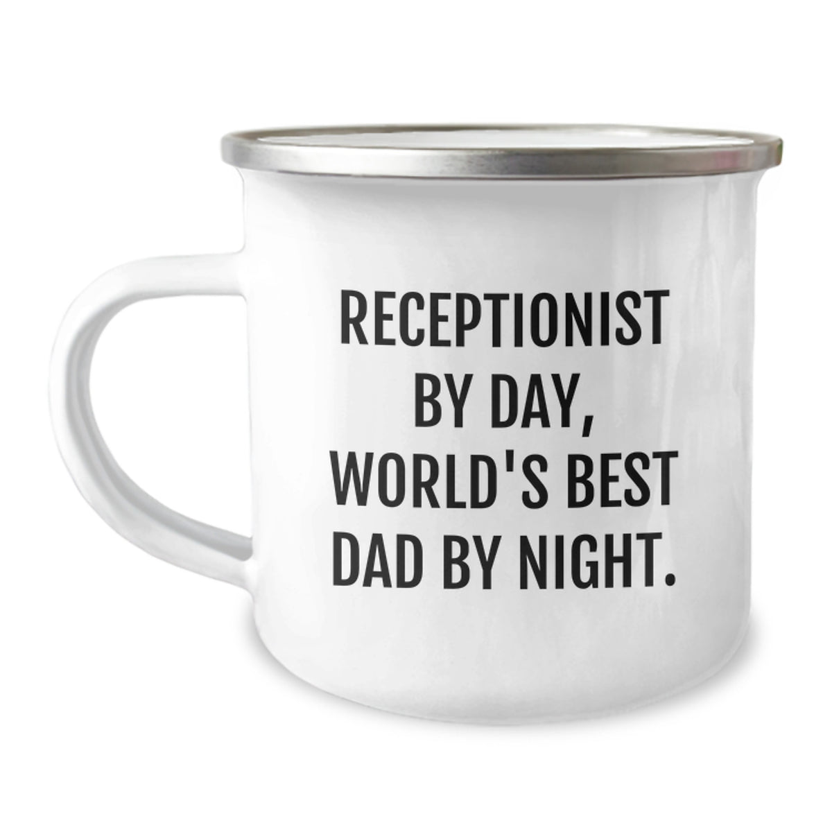 Receptionist Gifts for Graduation, Funny Camping Mug for Men from Family, 'Receptionist By Day, World's Best Dad By Night.' - Image 1