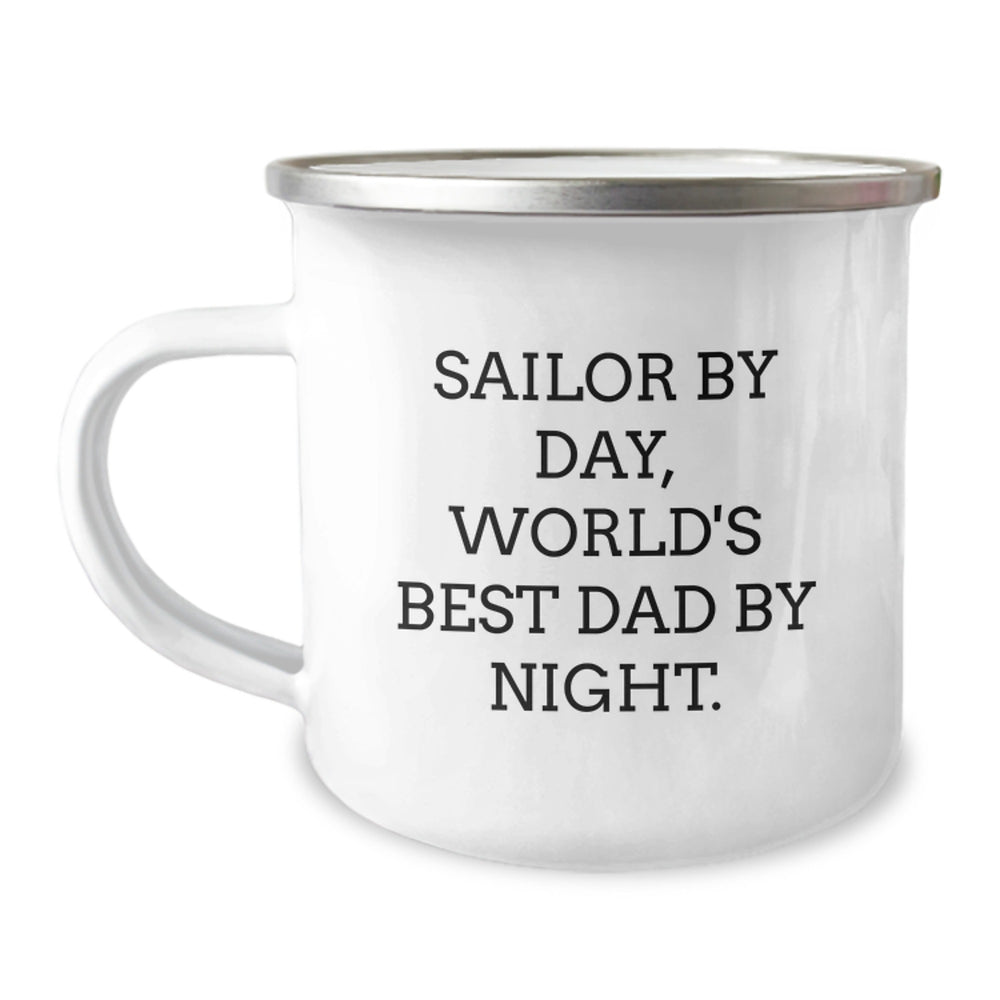 Sailor Gifts, Camping Mugs, Funny Graduation Presents - 'Sailor By Day, World's Best Dad By Night.' - Gifts from Family for Sailor - Image 1