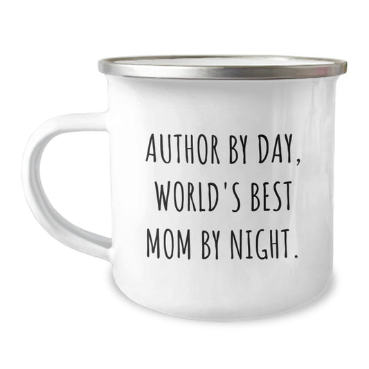Funny Author Gifts from Mom - Valentine's Unique Gifts for Author, Author By Day World's Best Mom By Night Stainless Steel Camping Mugs - Image 1