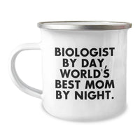 Load image into Gallery viewer, Funny Biologist Gifts for Valentine's - 'Biologist By Day, World's Best Mom By Night' Camping Mug for Biologist Enthusiasts, Stainless Steel with Enamel Finish, 12 oz Capacity - Image 1
