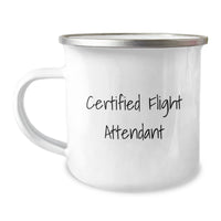 Load image into Gallery viewer, Funny Flight Attendant Gifts from Family, Unique Camping Mug for Graduation, &#39;Certified Flight Attendant&#39; Quote, 12 oz Stainless Steel with Enamel Finish - Image 1
