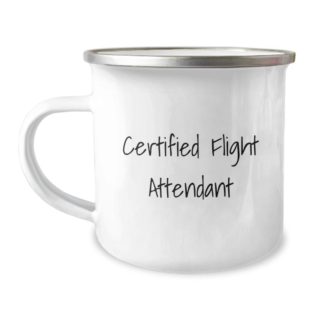 Funny Flight Attendant Gifts from Family, Unique Camping Mug for Graduation, 'Certified Flight Attendant' Quote, 12 oz Stainless Steel with Enamel Finish - Image 1
