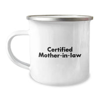Load image into Gallery viewer, Funny Mom-in-law Gifts, Camping Mug for Valentine's, 'She's the Mom-in-law, I'm the Wife, and This is Why We Fight' Enamel Mug - Image 1
