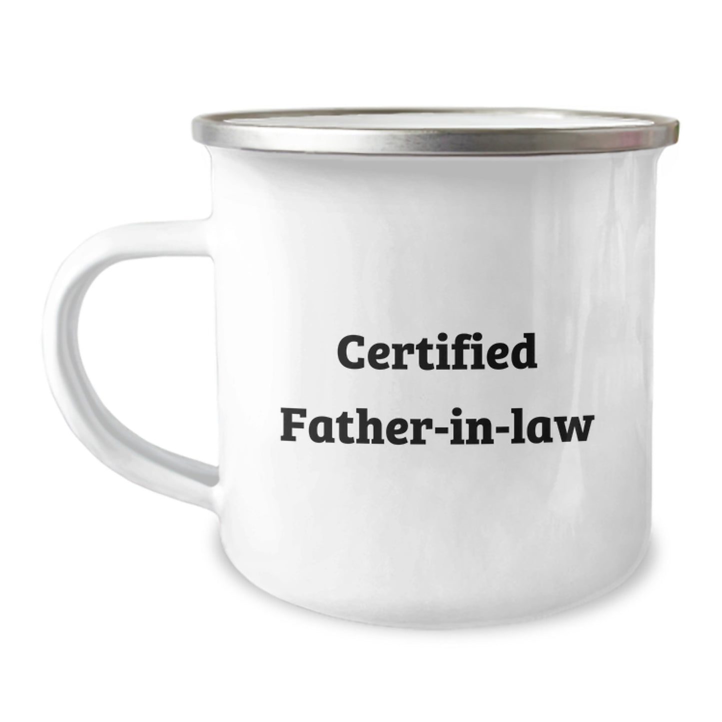 Funny Father-in-law Gifts, Camping Mug for Valentine's, 'Certified Father-in-law' Quote, Stainless Steel, Enamel Finish - Image 1