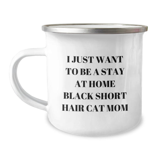 Funny Black Short Hair Cat Mom Gifts from Friends, Graduation Unique Gifts for Black Short Hair Cat Lovers, Camping Mug - Image 1
