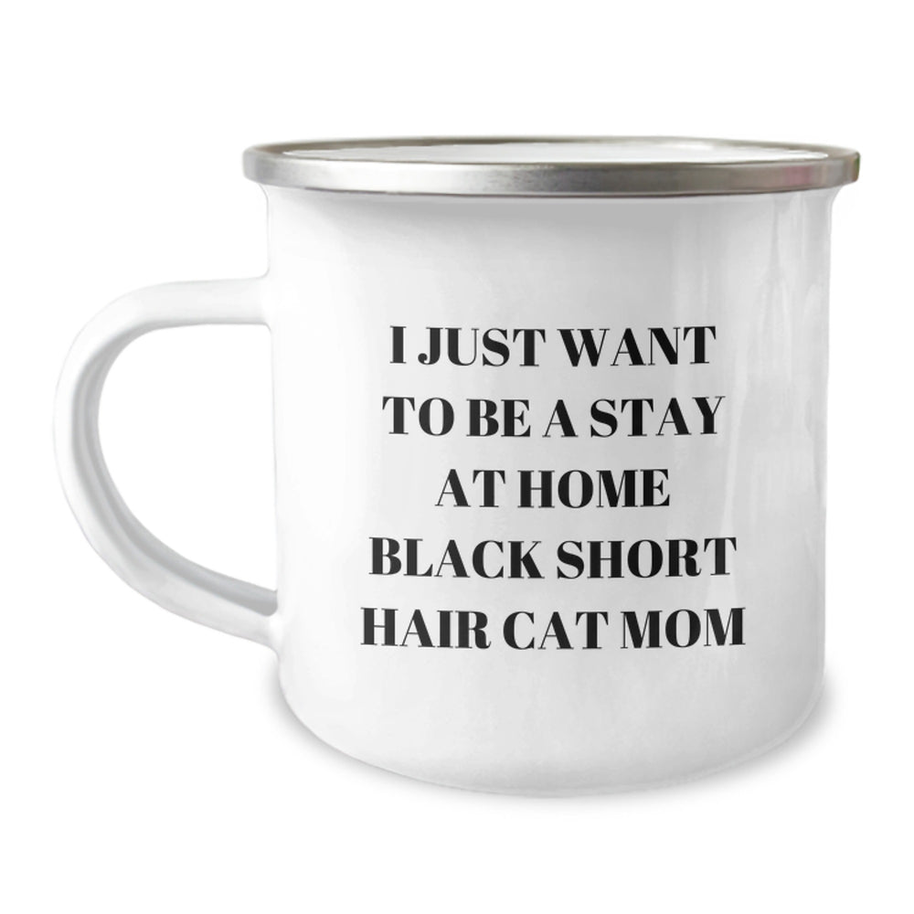 Funny Black Short Hair Cat Mom Gifts from Friends, Graduation Unique Gifts for Black Short Hair Cat Lovers, Camping Mug - Image 1