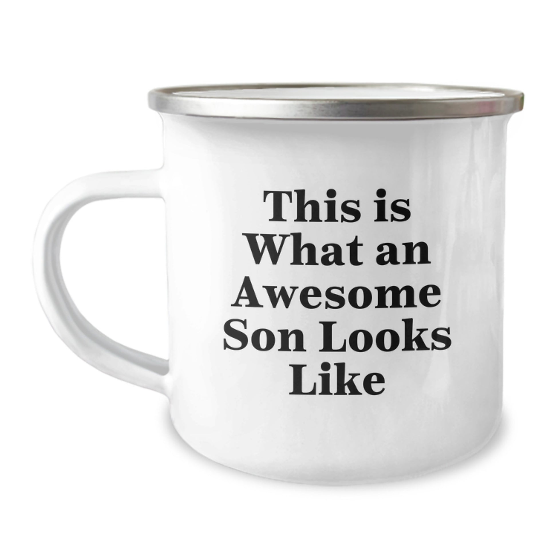 Funny Son Gifts from Mom for Men, Unique Camping Mug for Graduation, This Is What an Awesome Son Looks Like, 12 oz Stainless Steel Enamel Finish - Image 1