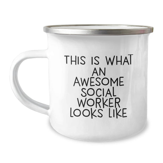 Funny Social Worker Gifts from Friends for Birthday Unique Gifts Camping Mug with This Is What An Awesome Social Worker Looks Like Quote - Image 1