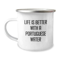 Load image into Gallery viewer, Funny Portuguese Water Dog Gifts for Men from Friends - Life Is Better With A Portuguese Water - 12 oz Camping Mug for Graduation - Image 1
